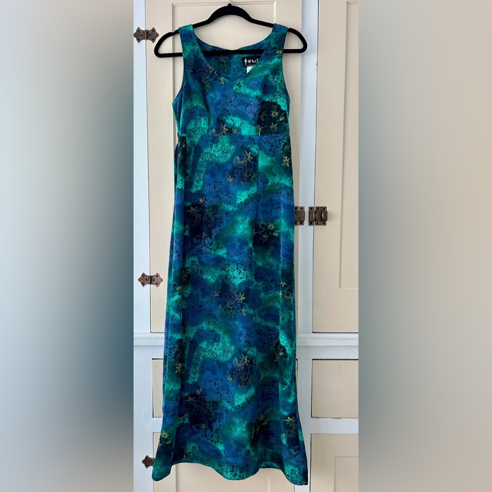 All That Jazz Vtg Women's Maxi Dress 90's Teal Blue Green, size 9/10
